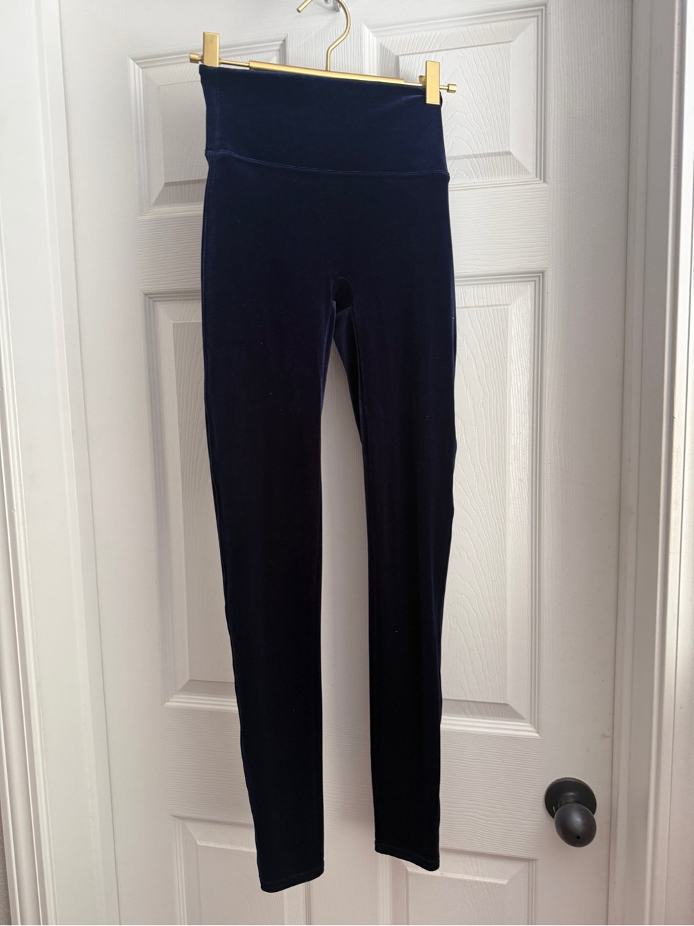 SPANX High-Waist Navy Velvet Leggings